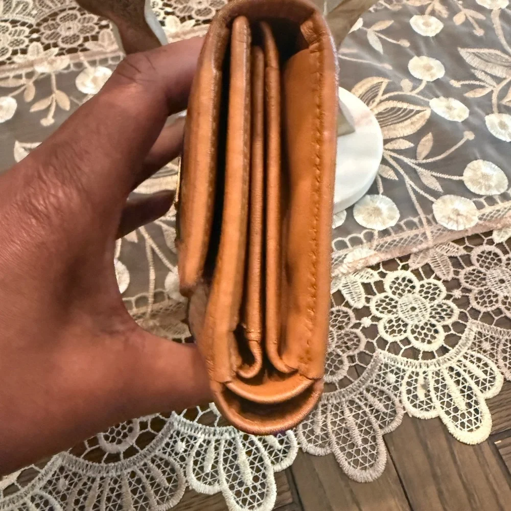 MCM Cognac Leather Wallet with Olive and Black Center Stripe - Picture 6 of 14